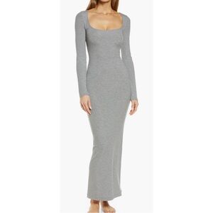 SKIMS Limited Edition Soft Lounge Long Sleeved Maxi Dress Heather Grey Large NWT
